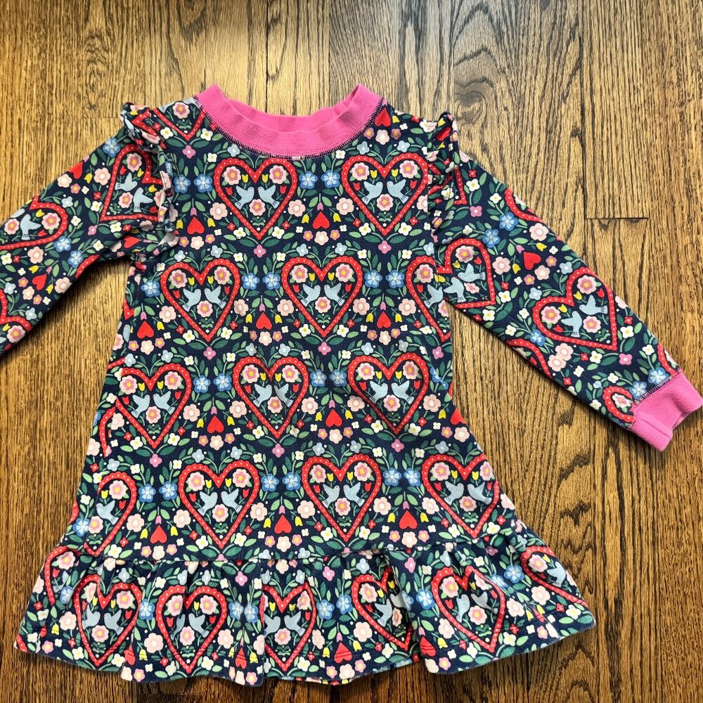 Mini Boden Cozy Sweatshirt Dress w/Ruffle Shoulders - 4-5y - Blue & Pink